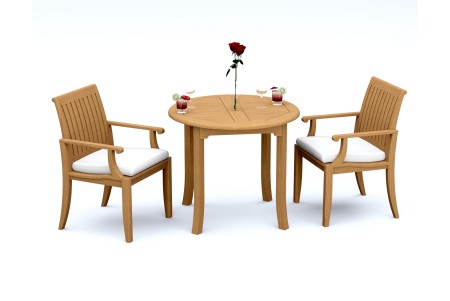 3 PC Dining Set - 36" Round Table & 2 Lagos Arm Chairs 