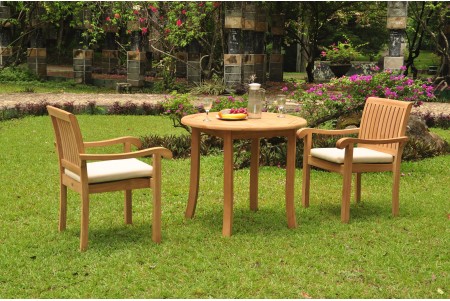 3 PC Dining Set - 36" Round Table & 2 Napa Stacking Arm Chairs 
