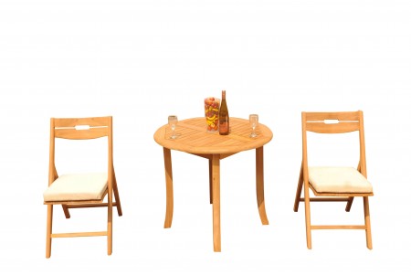 3 PC Dining Set - 36" Round Table & 2 Surf Folding Arm Chairs 