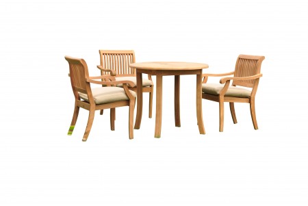 4 PC Dining Set - 36" Round Table & 3 Arbor Stacking Arm Chairs 
