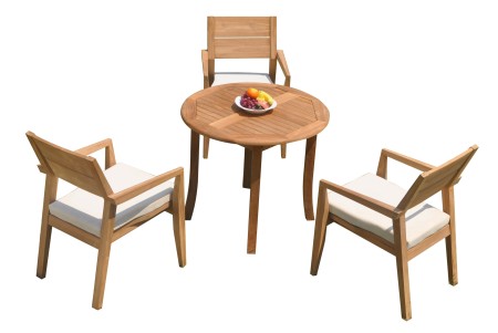4 PC Dining Set - 36" Round Table & 3 Cellore Stacking Arm Chairs 