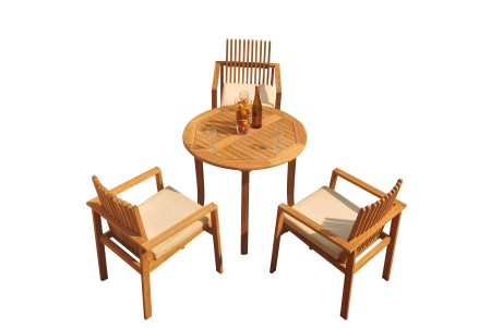 4 PC Dining Set - 36" Round Table & 3 Clipper Stacking Arm Chairs 