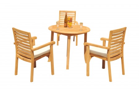 4 PC Dining Set - 36" Round Table & 3 Hari Stacking Arm Chairs 