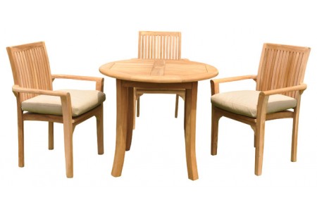 4 PC Dining Set - 36" Round Table & 3 Lua Stacking Arm Chairs 