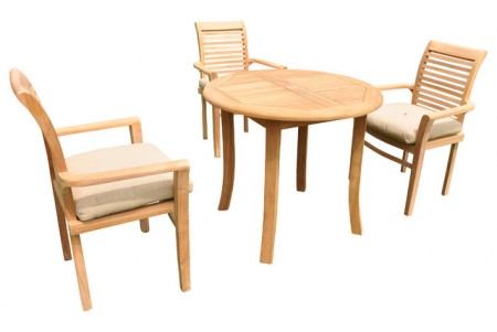 3 PC Dining Set - 36" Round Table & 2 Mas Stacking Arm Chairs 