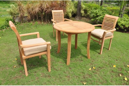 4 PC Dining Set - 36" Round Table & 3 Mas Stacking Arm Chairs 