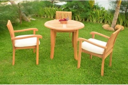 4 PC Dining Set - 36" Round Table & 3 Napa Stacking Arm Chairs 