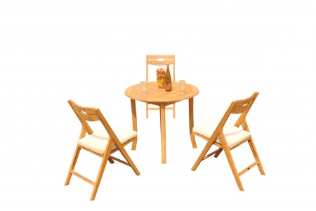 4 PC Dining Set - 36" Round Table & 3 Surf Folding Arm Chairs 