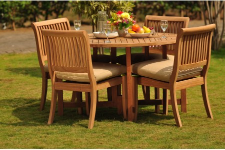 5 PC Dining Set - 48" Round Butterfly Table & 4 Arbor Stacking Armless Chairs 