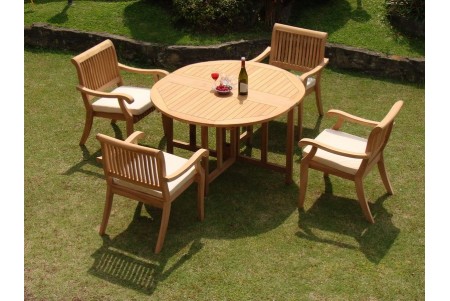 5 PC Dining Set - 48" Round Butterfly Table & 4 Arbor Stacking Arm Chairs 