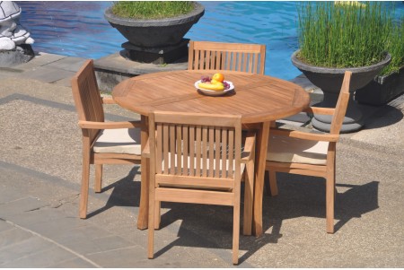 5 PC Dining Set - 48" Round Table & 4 Leveb Stacking Arm Chairs 