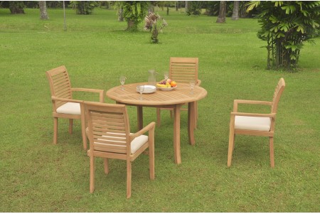 5 PC Dining Set - 48" Round Table & 4 Mas Stacking Arm Chairs 