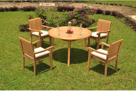 5 PC Dining Set - 48" Round Table & 4 Napa Stacking Arm Chairs 