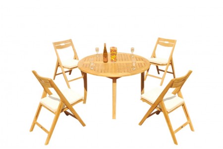 5 PC Dining Set - 48" Round Table & 4 Surf Folding Arm Chairs 
