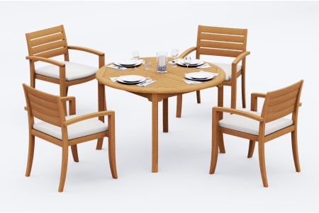 5 PC Dining Set - 48" Round Table & 4 Travota Stacking Arm Chairs 