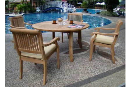 5 PC Dining Set - 48" Round Table & 4 Arbor Stacking Arm Chairs 