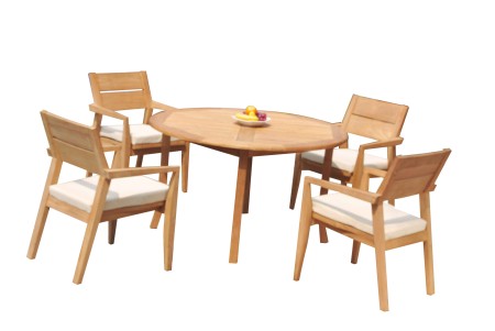 5 PC Dining Set - 48" Round Table & 4 Cellore Stacking Arm Chairs 