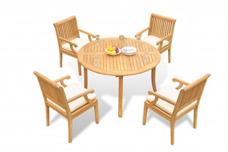 5 PC Dining Set - 52" Round Table & 4 Sack Arm Chairs 
