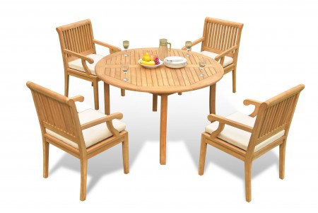 5 PC Dining Set - 48" Round Table & 4 Sack Arm Chairs 