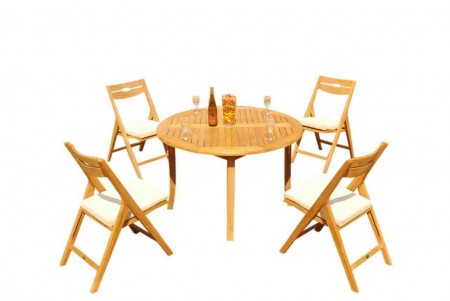 5 PC Dining Set - 52" Round Table & 4 Surf Folding Arm Chairs 