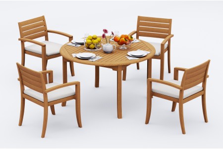 5 PC Dining Set - 52" Round Table & 4 Travota Stacking Arm Chairs 