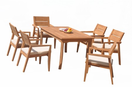 7 PC Dining Set - 60" Rectangle Table & 6 Cellore Stacking Arm Chairs 
