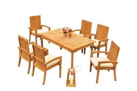 7 PC Dining Set - 60" Rectangle Table & 6 Goa Stacking Arm Chairs 