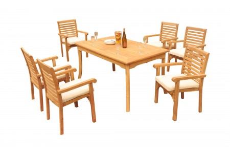 7 PC Dining Set - 60" Rectangle Table & 6 Hari Stacking Arm Chairs 