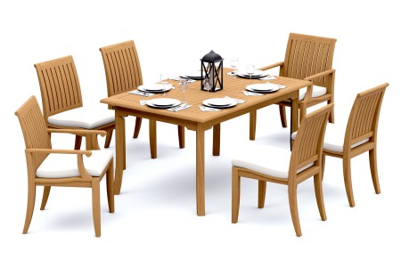 7 PC Dining Set - 60" Rectangle Table & 6 Lagos Chairs (2 Arms + 4 Armless) 