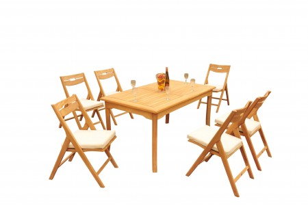 7 PC Dining Set - 60" Rectangle Table & 6 Surf Folding Arm Chairs 