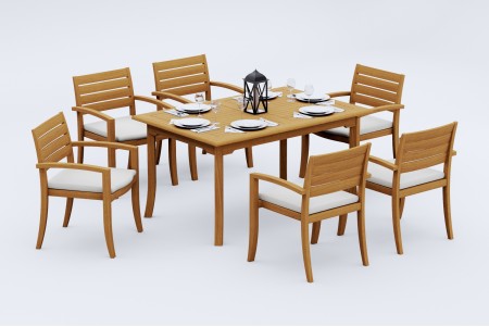 7 PC Dining Set - 60" Rectangle Table & 6 Travota Stacking Arm Chairs 