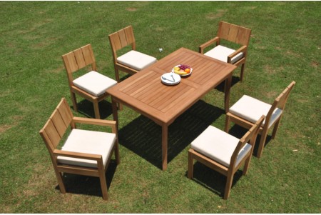 7 PC Dining Set - 60" Rectangle Table & 6 Vera Chairs (2 Arms + 4 Armless) 