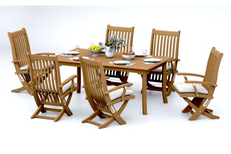 7 PC Dining Set - 60" Rectangle Table & 6 Warwick Arm Chairs 