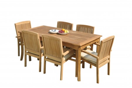 7 PC Dining Set - 60" Rectangle Table & 6 Wave Stacking Arm Chairs 