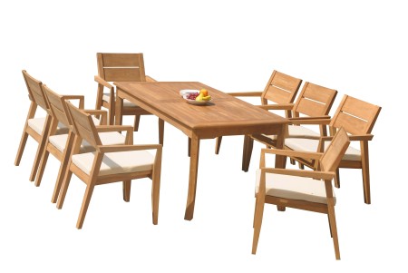 9 PC Dining Set - 83" Rectangle Table & 8 Cellore Stacking Arm Chairs 