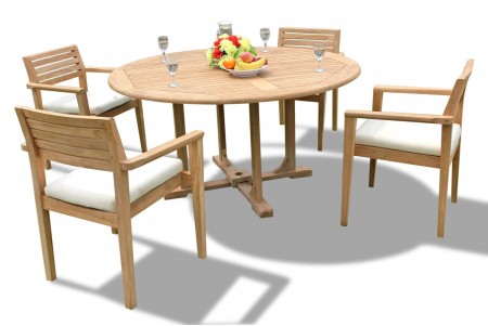 5 PC Dining Set - 60" Round Table & 4 Montana Stacking Arm Chairs 