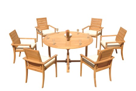 7 PC Dining Set - 60" Round Table & 6 Algrave Stacking Arm Chairs 