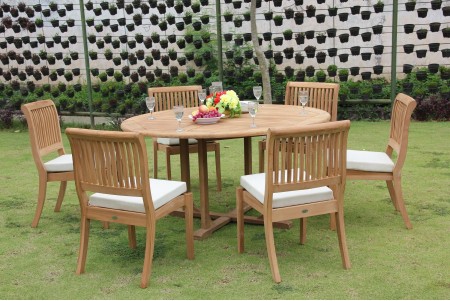 7 PC Dining Set - 60" Round Table & 6 Arbor Stacking Armless Chairs 