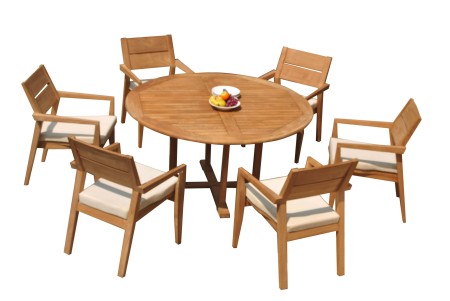7 PC Dining Set - 60" Round Table & 6 Cellore Stacking Arm Chairs 