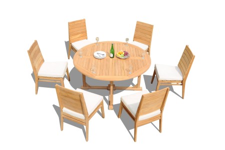 7 PC Dining Set - 60" Round Table & 6 Charleston Stacking Arm Chairs 