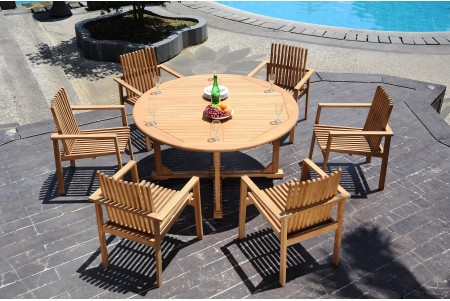 7 PC Dining Set - 60" Round Table & 6 Clipper Stacking Arm Chairs 