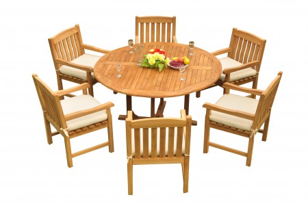 7 PC Dining Set - 60" Round Table & 6 Devon Arm Chairs 