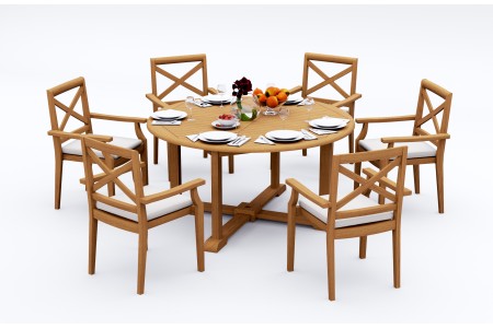 7 PC Dining Set - 60" Round Table & 6 Granada Stacking Arm Chairs 