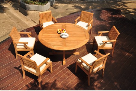 7 PC Dining Set - 60" Round Table & 6 Lagos Arm Chairs 