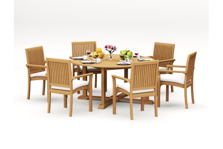 7 PC Dining Set - 60" Round Table & 6 Lua Stacking Arm Chairs 