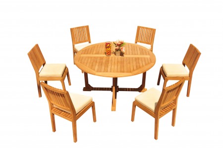 7 PC Dining Set - 60" Round Table & 6 Maldives Armless Chairs 