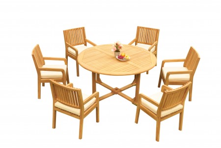 7 PC Dining Set - 60" Round Table & 6 Maldives Arm Chairs 