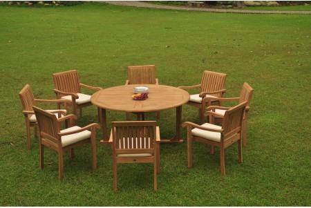 7 PC Dining Set - 60" Round Table & 6 Napa Stacking Arm Chairs 