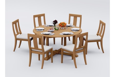 7 PC Dining Set - 60" Round Table & 6 Osbo Armless Chairs 