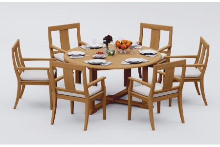 7 PC Dining Set - 60" Round Table & 6 Osbo Arm Chairs 